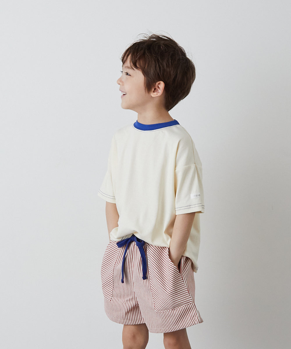 配色ドロストヒッコリーショートパンツ