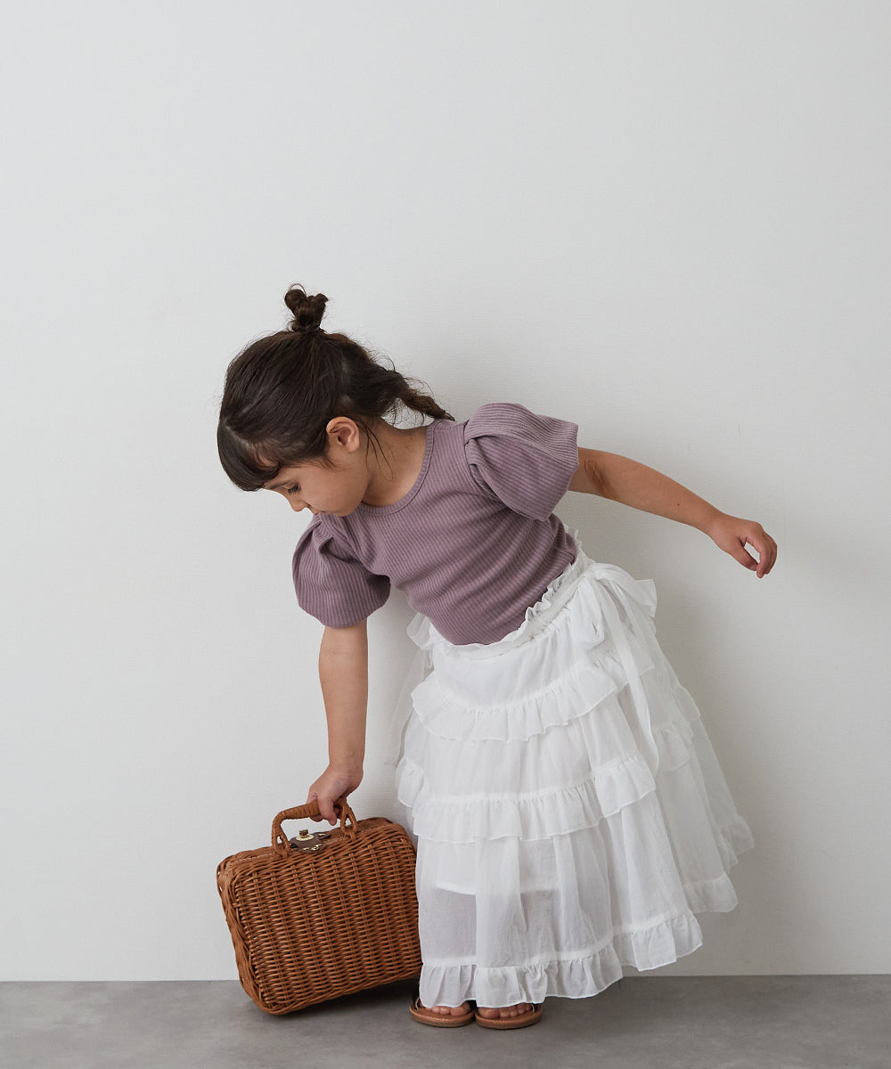 バッククロスパフスリーブリブTシャツ