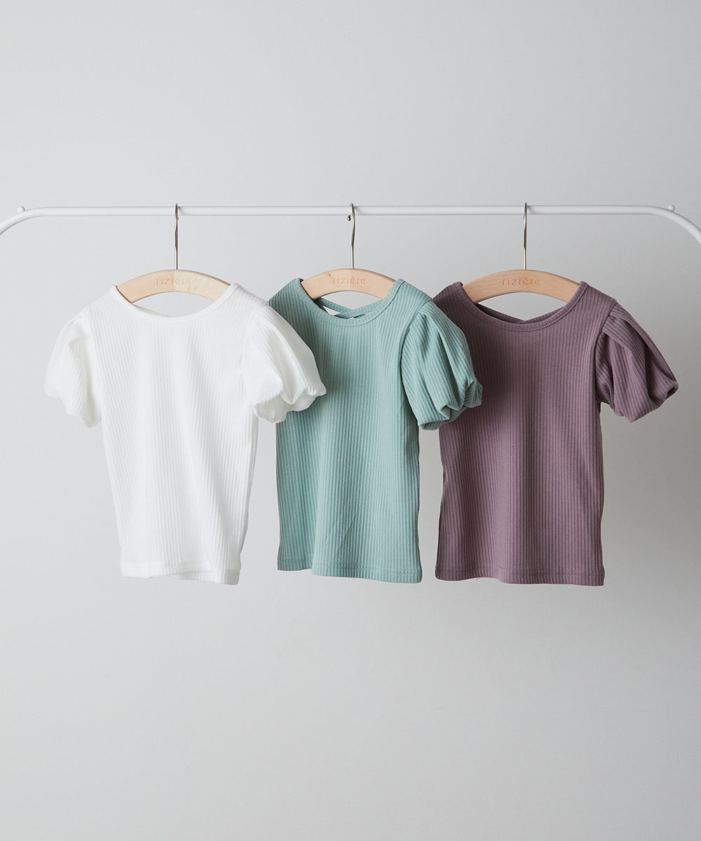 バッククロスパフスリーブリブTシャツ