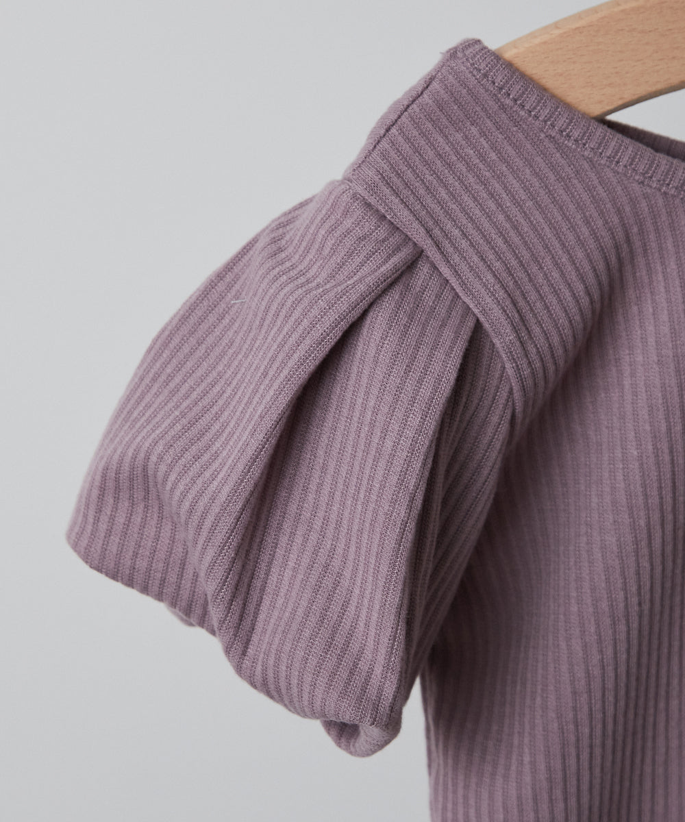 バッククロスパフスリーブリブTシャツ