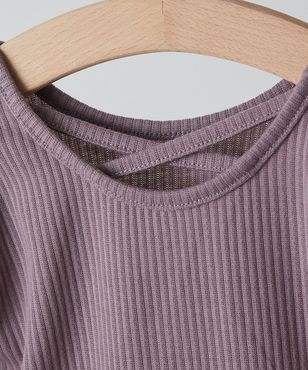 バッククロスパフスリーブリブTシャツ