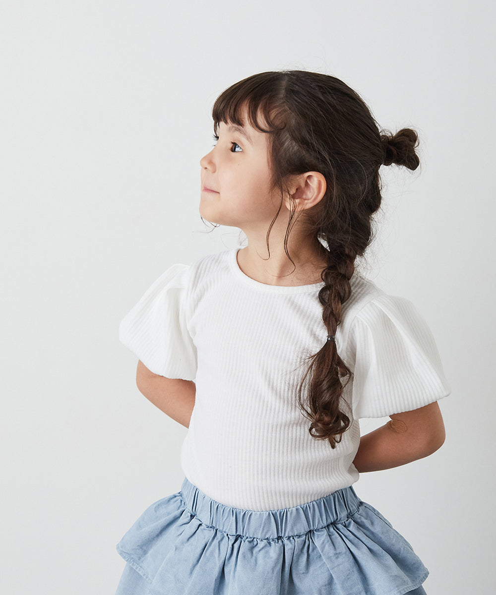 バッククロスパフスリーブリブTシャツ