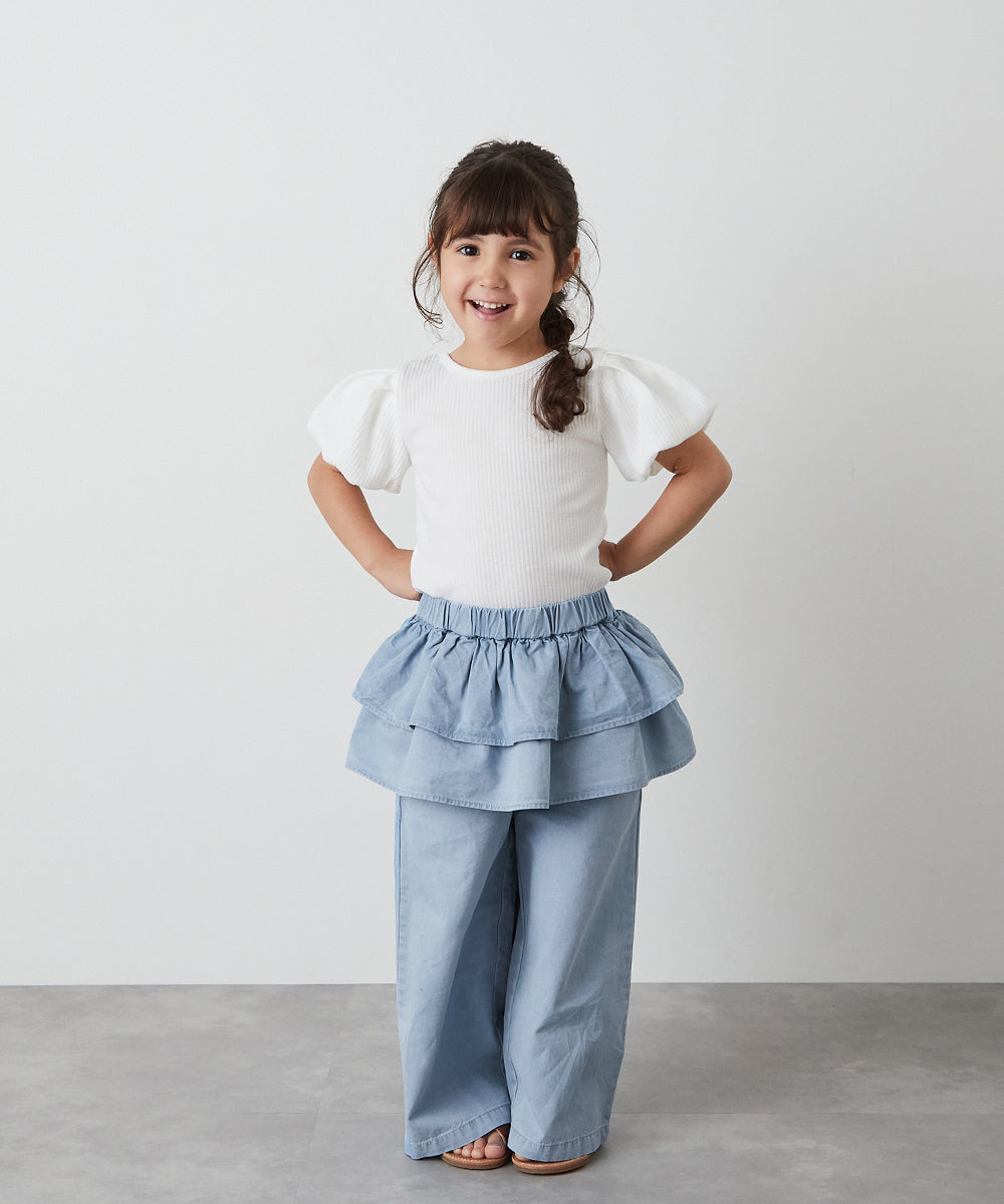 バッククロスパフスリーブリブTシャツ