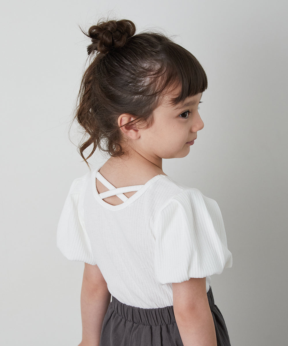 バッククロスパフスリーブリブTシャツ