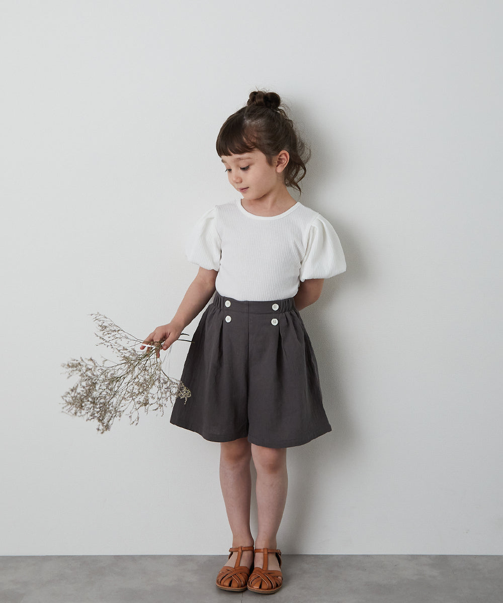 バッククロスパフスリーブリブTシャツ