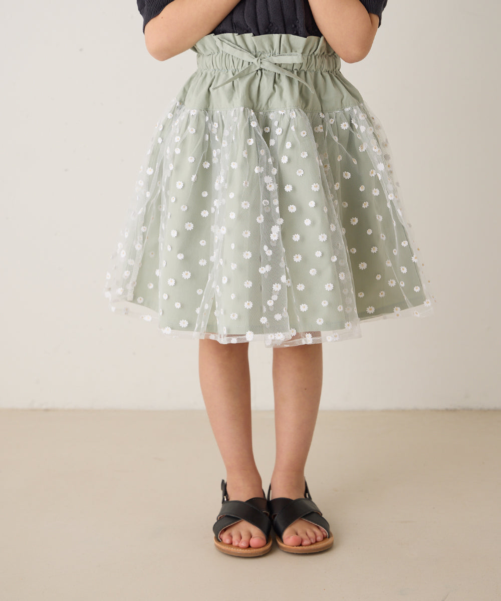 花柄チュール切り替えスカート