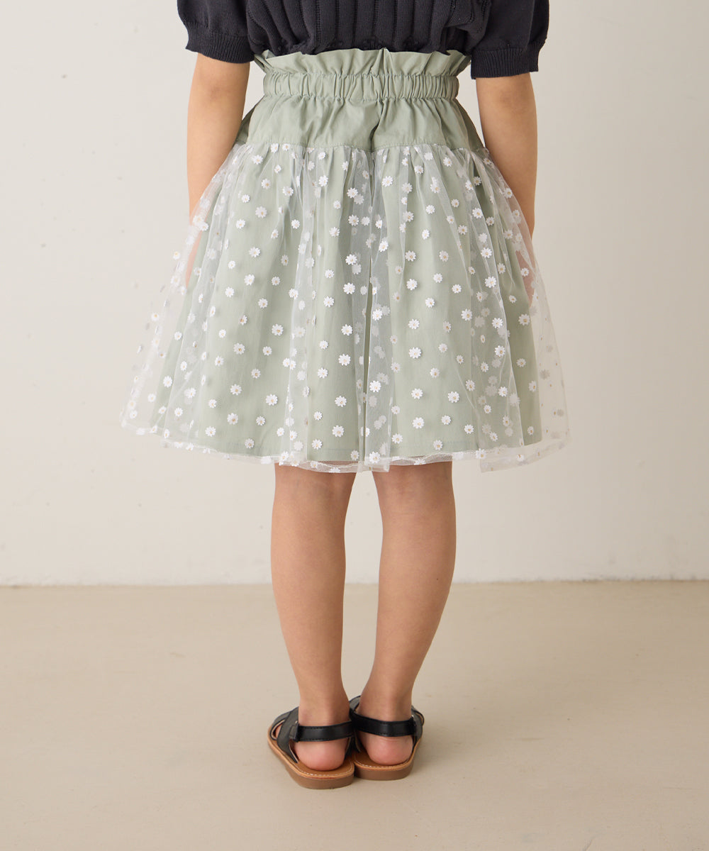 花柄チュール切り替えスカート