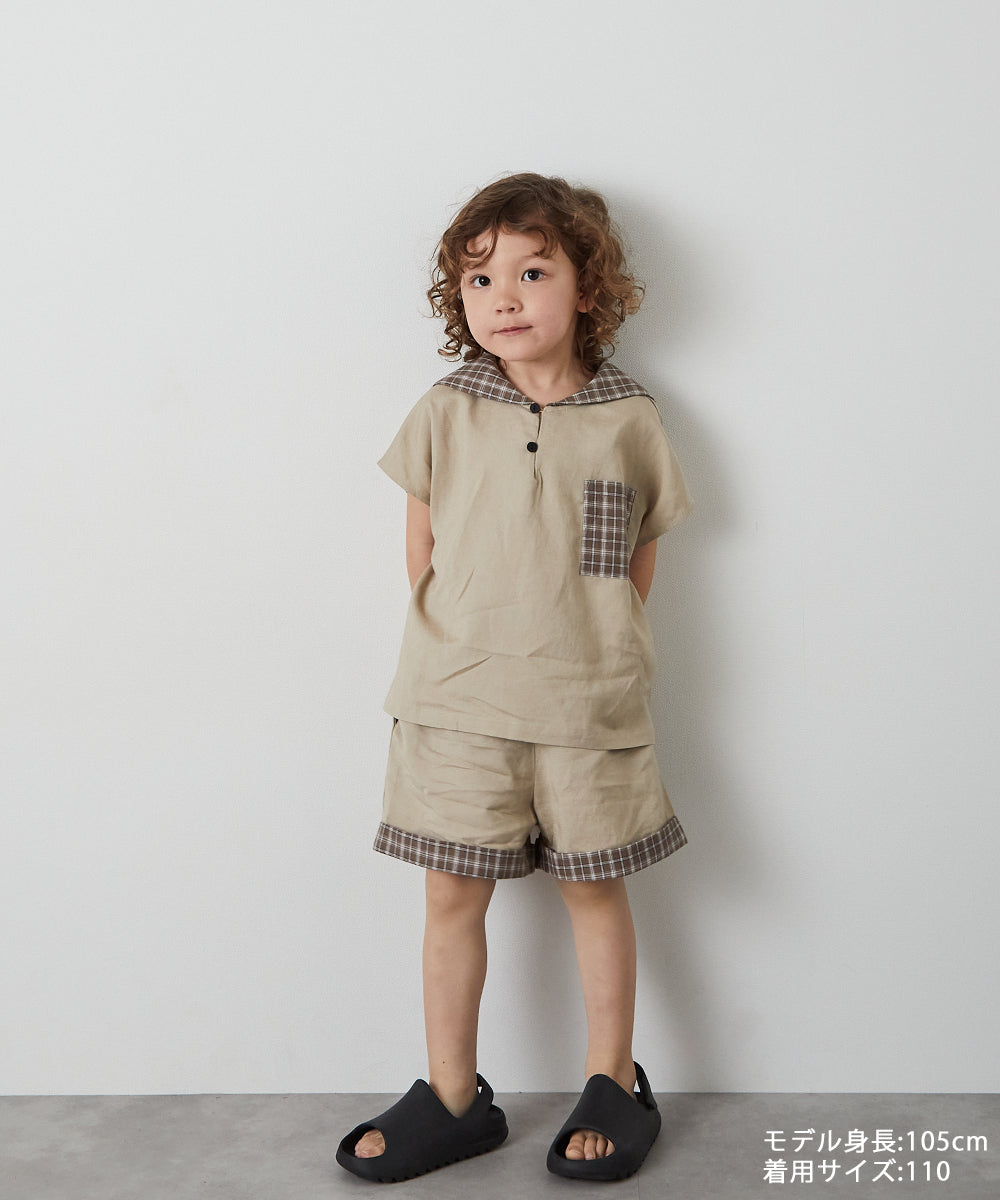 チェックセーラーカラー半袖セットアップ