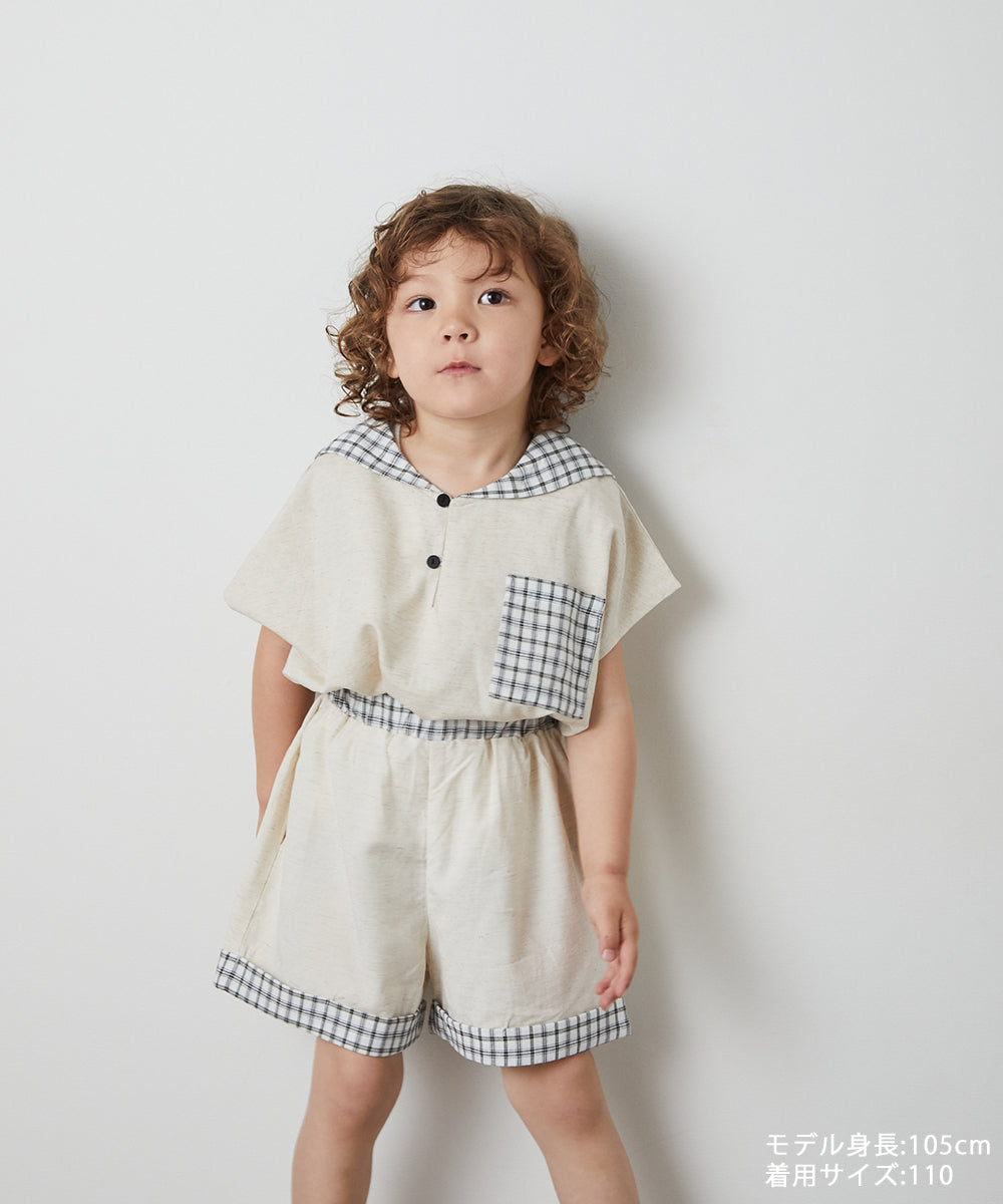 チェックセーラーカラー半袖セットアップ