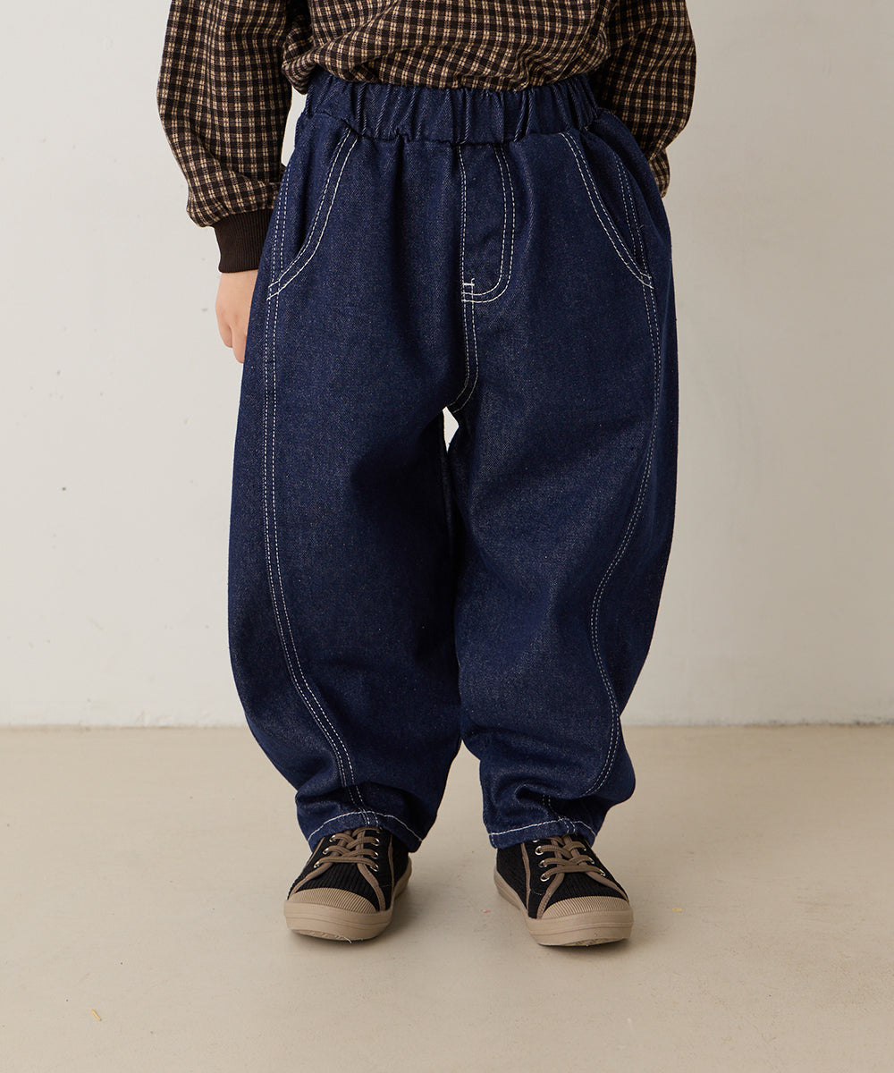配色ステッチバルーンデニムパンツ