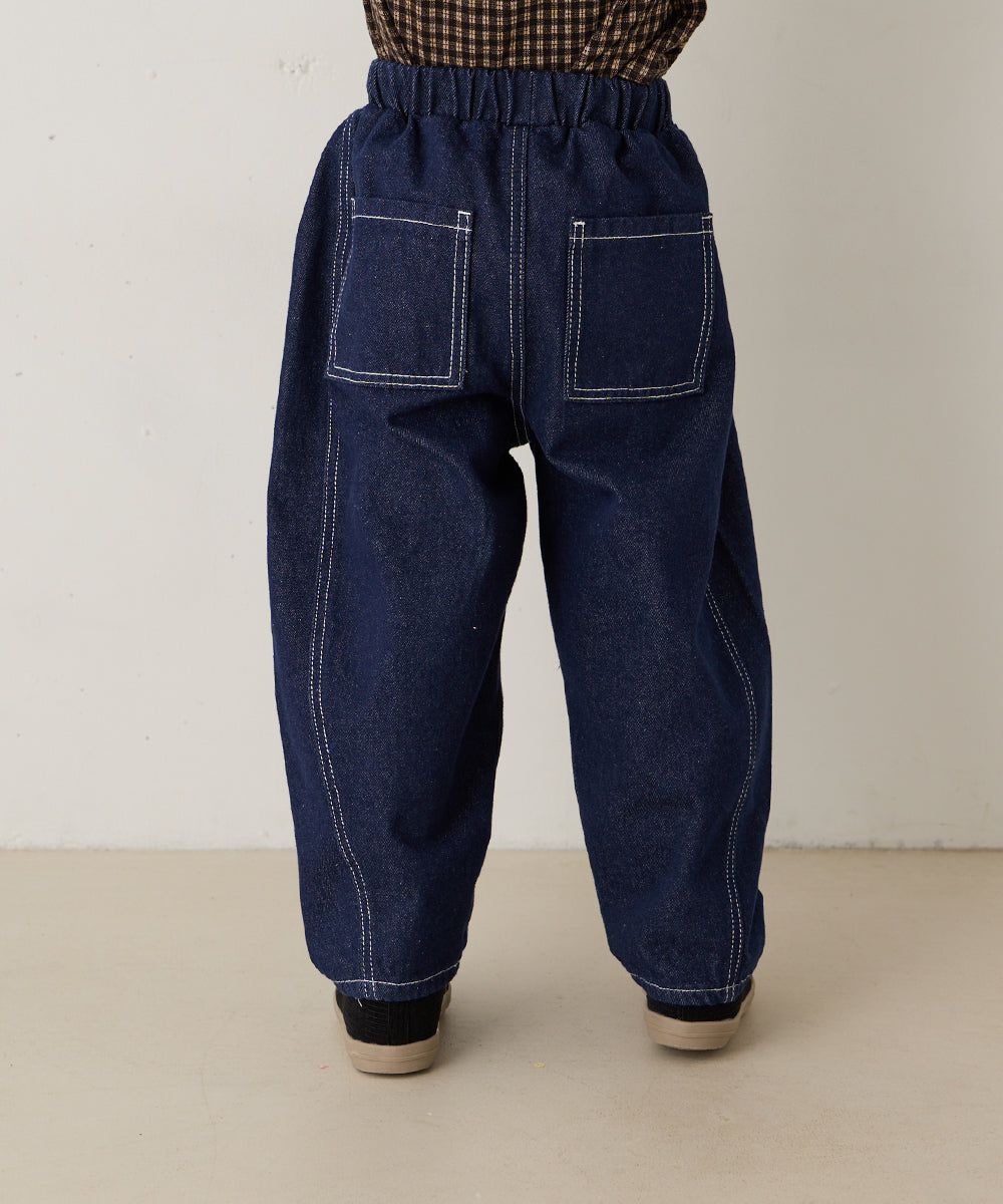 配色ステッチバルーンデニムパンツ