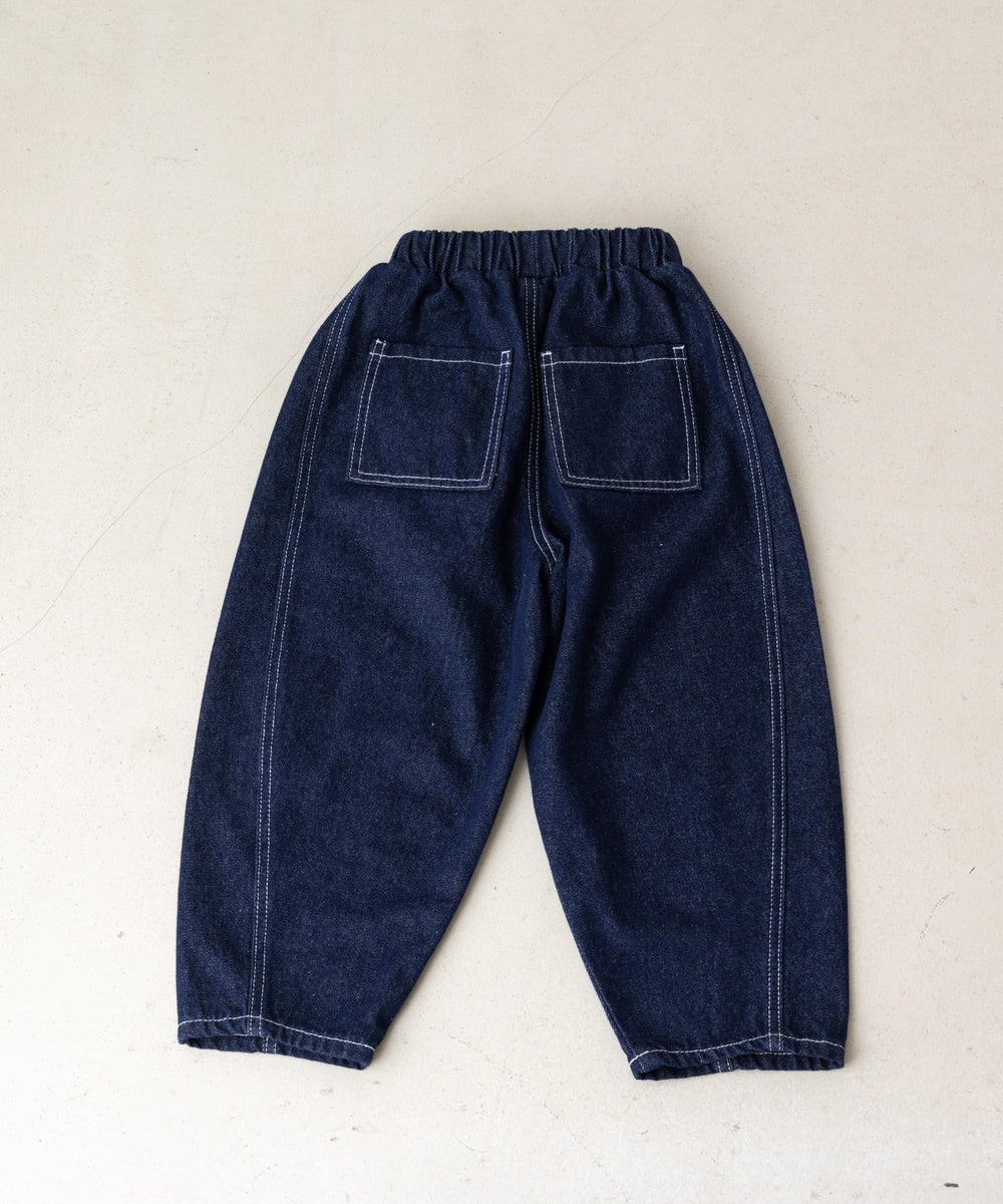 配色ステッチバルーンデニムパンツ