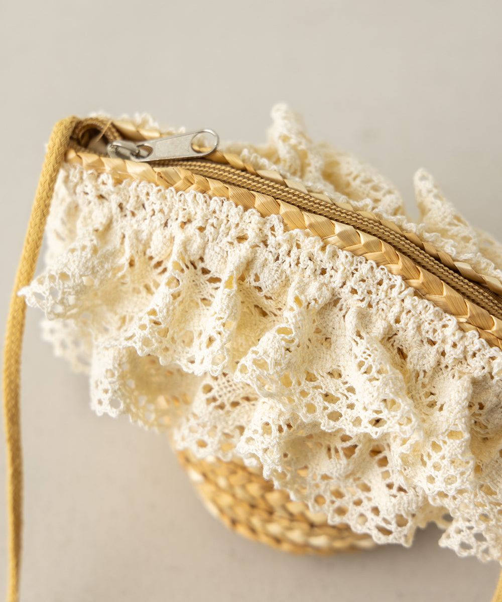 レースフリルラフィアポシェット