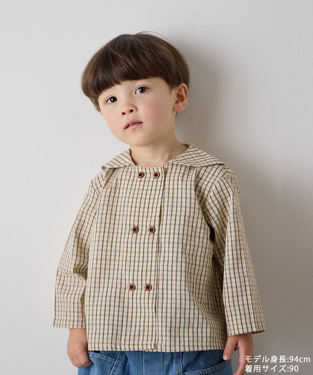 ダブルボタンセーラーカラー長袖ブラウス