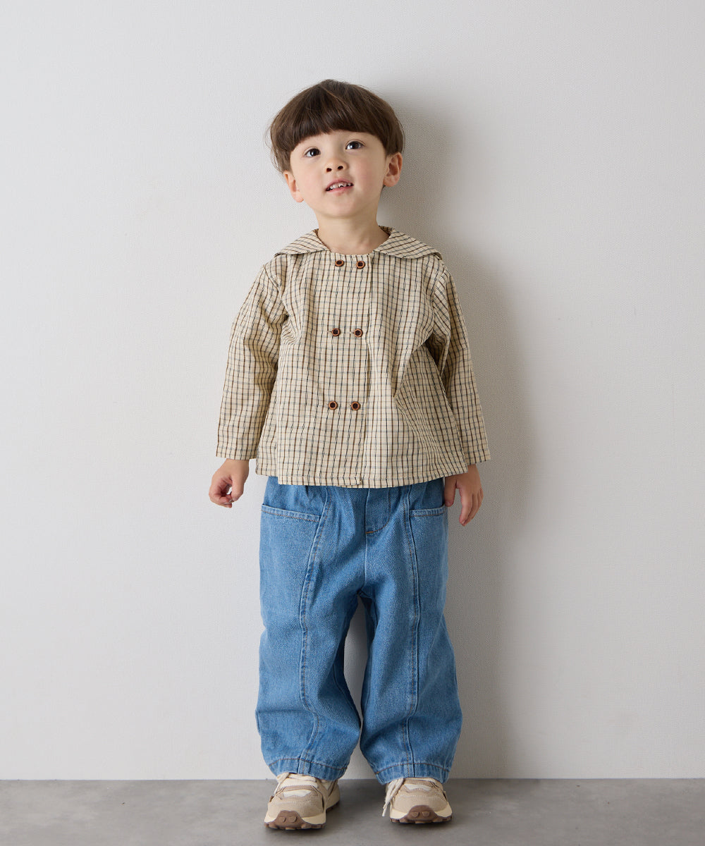 ダブルボタンセーラーカラー長袖ブラウス