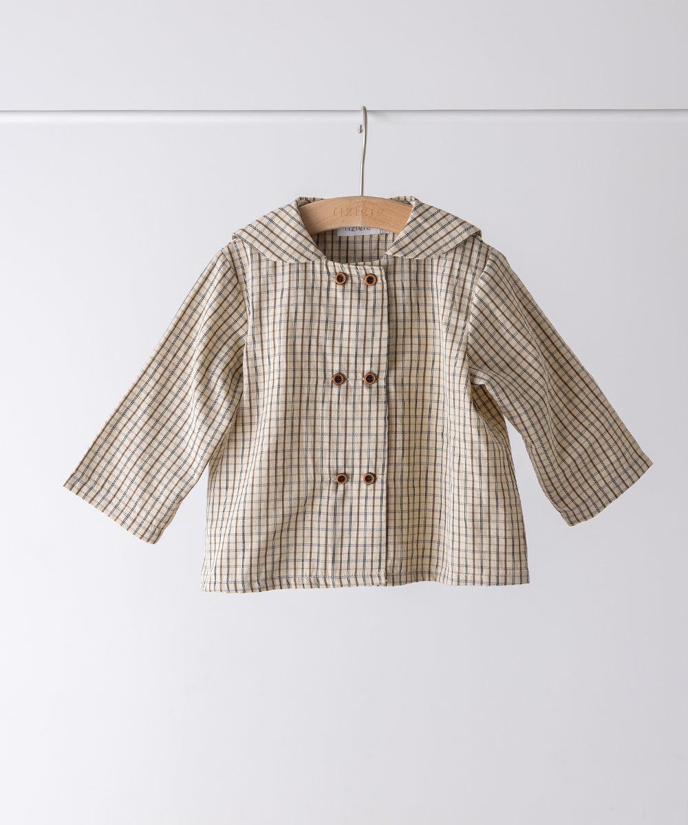 ダブルボタンセーラーカラー長袖ブラウス