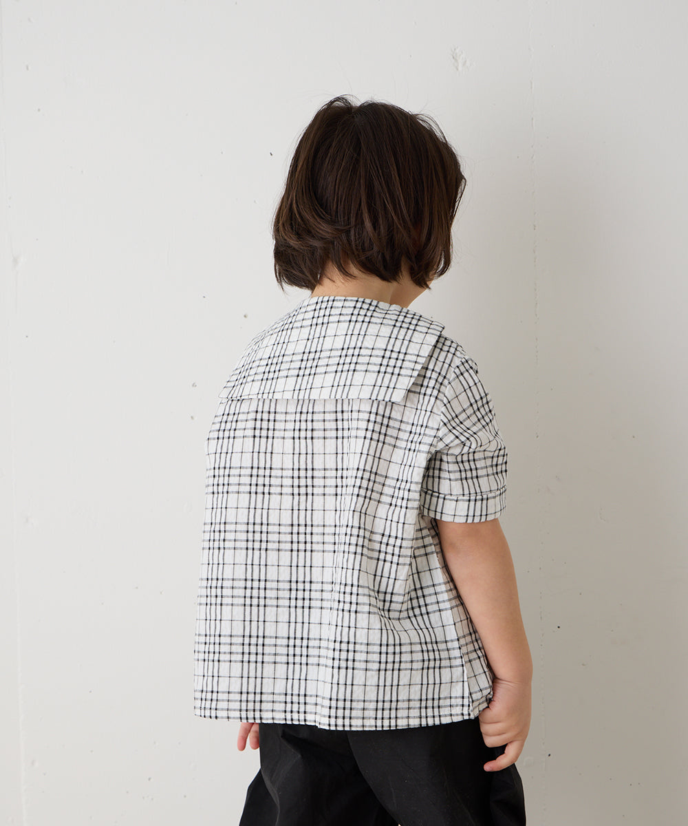 【リンク】ダブルボタンセーラーカラーチェックブラウス