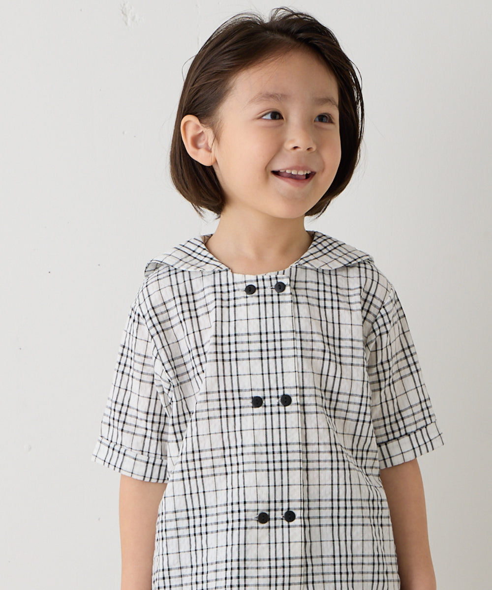 【リンク】ダブルボタンセーラーカラーチェックブラウス