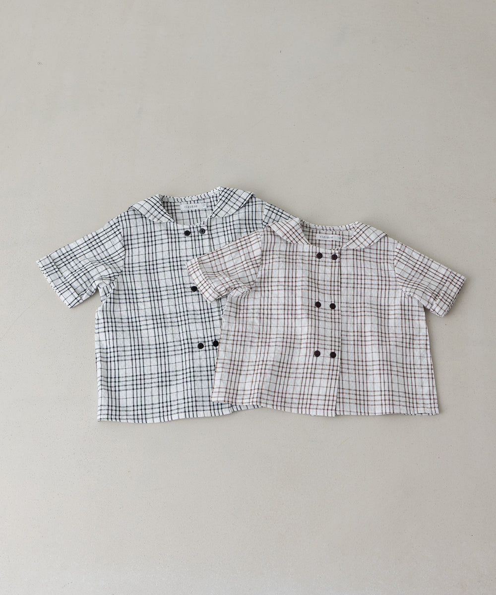 【リンク】ダブルボタンセーラーカラーチェックブラウス