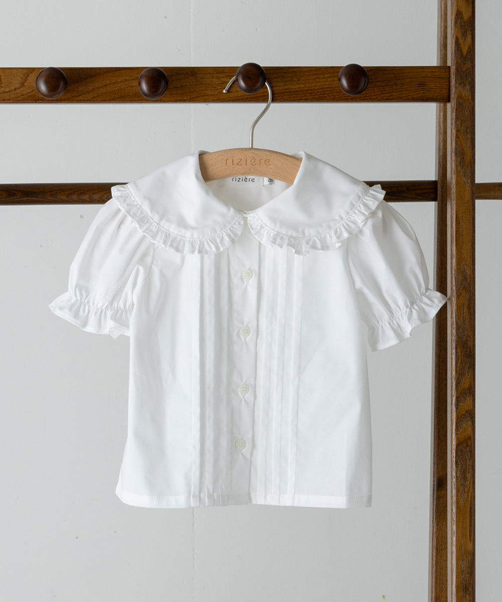 ピンタックフリルカラー半袖ブラウス