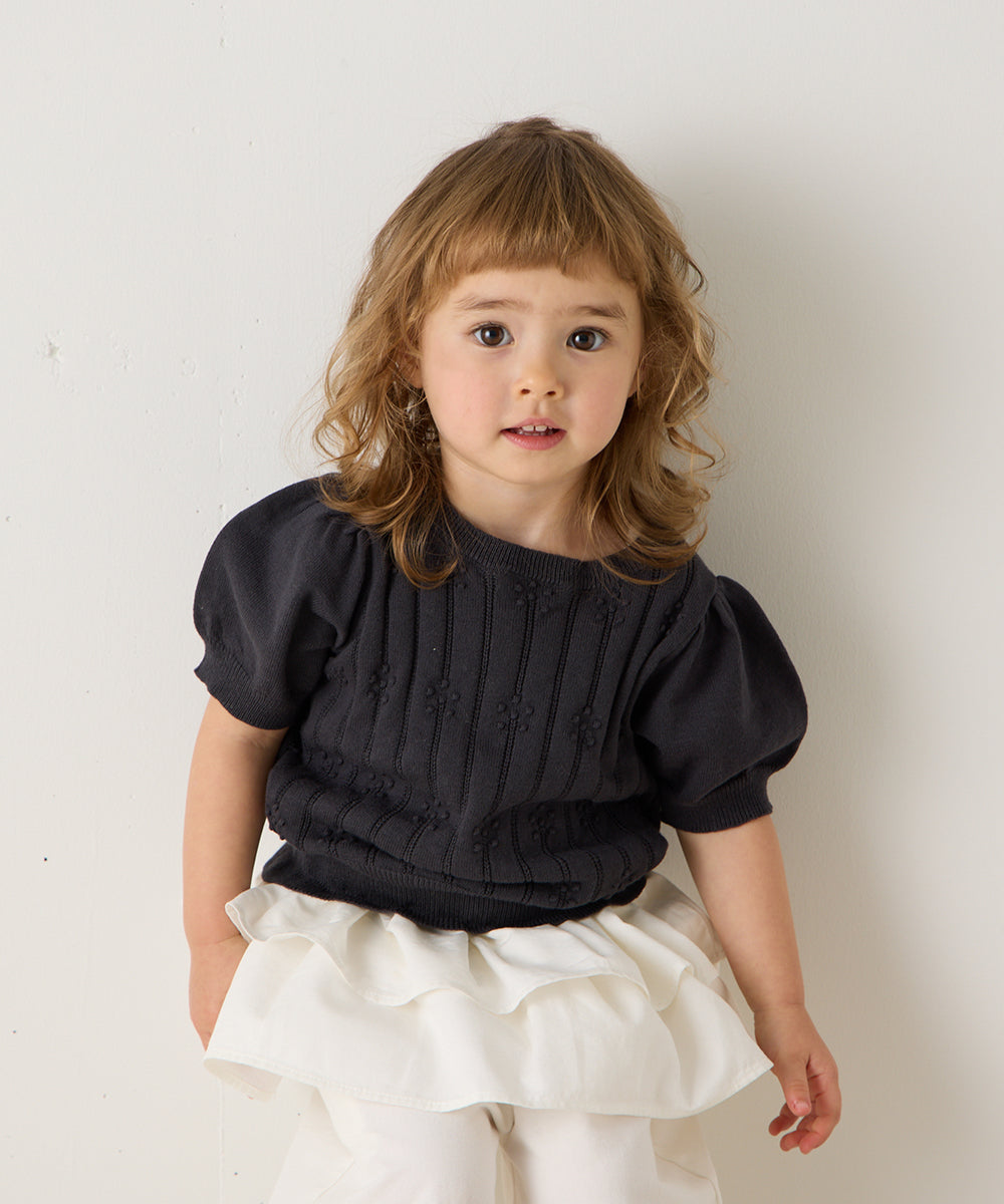 透かし柄半袖ニットプルオーバー