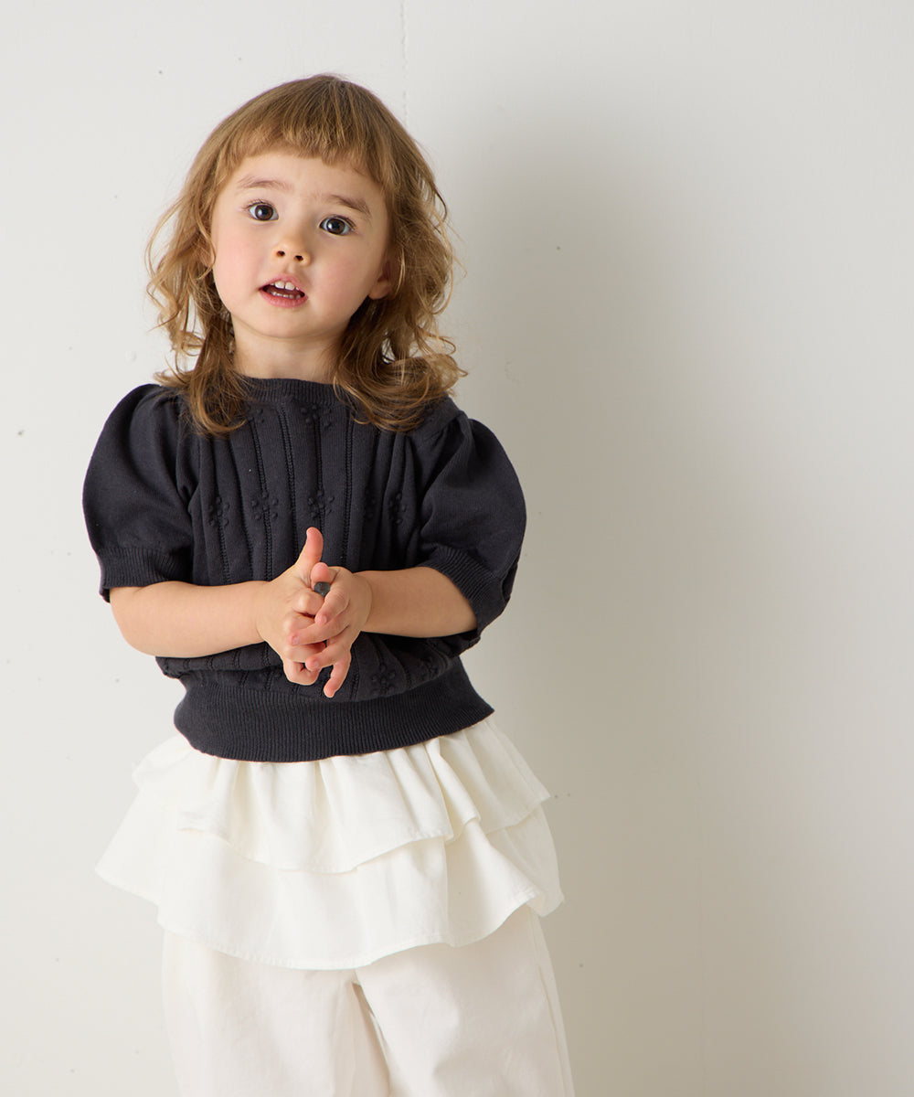 透かし柄半袖ニットプルオーバー