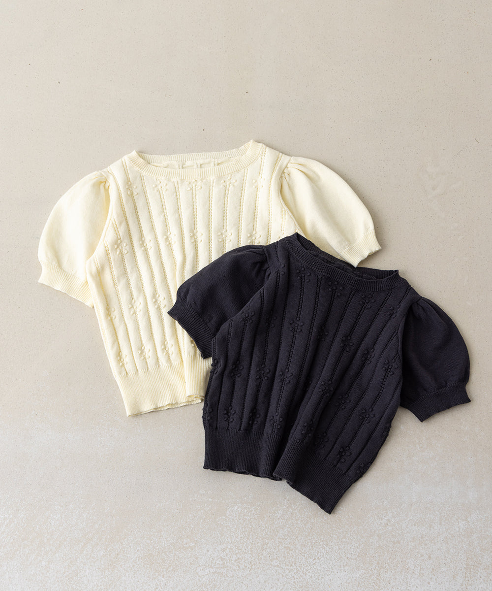 透かし柄半袖ニットプルオーバー