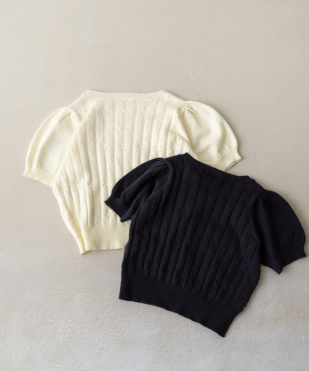 透かし柄半袖ニットプルオーバー