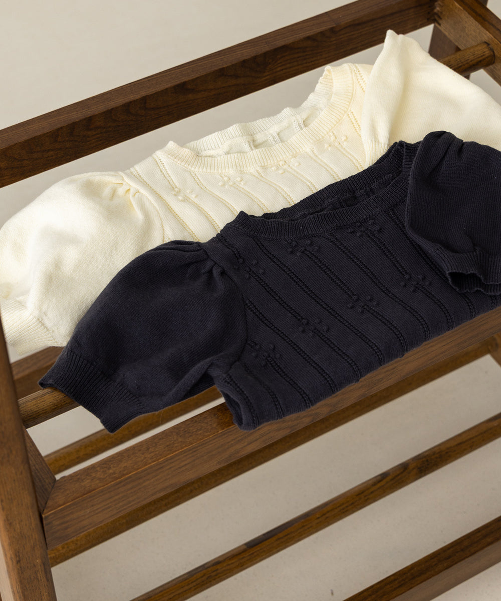 透かし柄半袖ニットプルオーバー