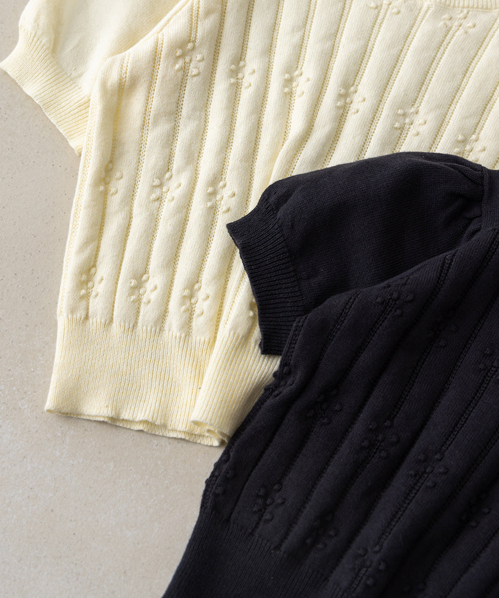 透かし柄半袖ニットプルオーバー