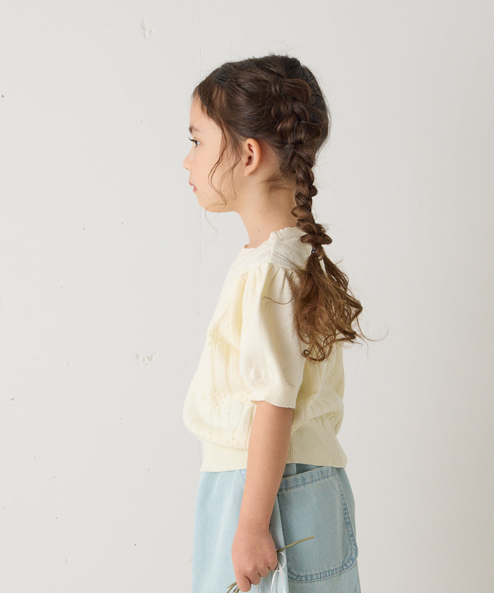 透かし柄半袖ニットプルオーバー