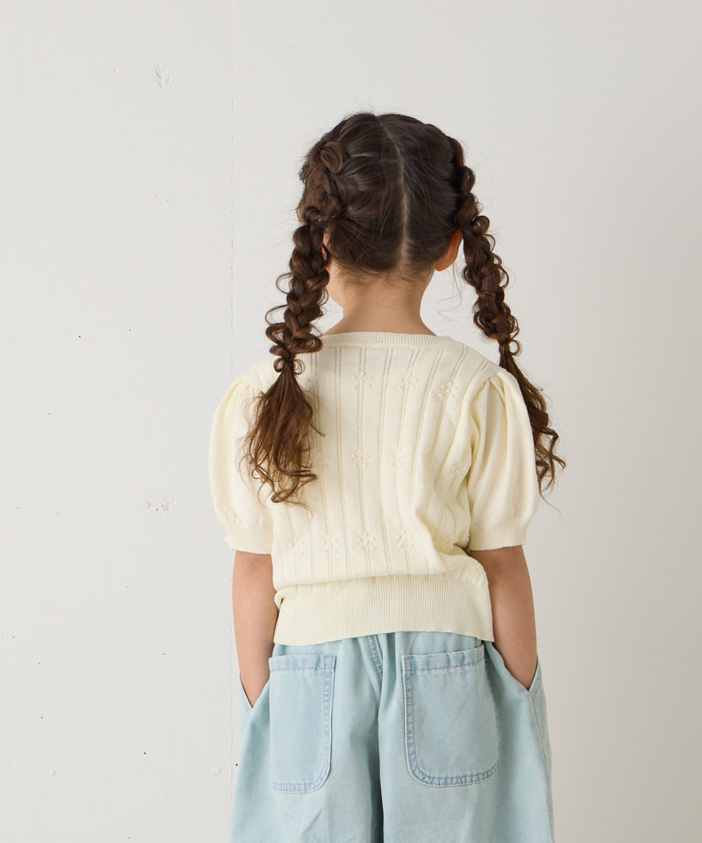 透かし柄半袖ニットプルオーバー