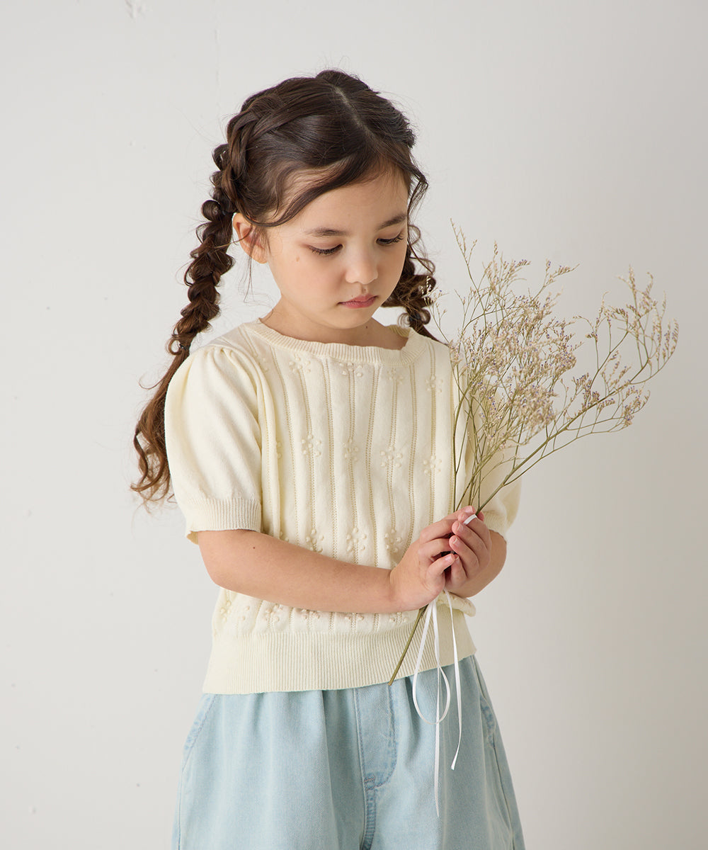 透かし柄半袖ニットプルオーバー