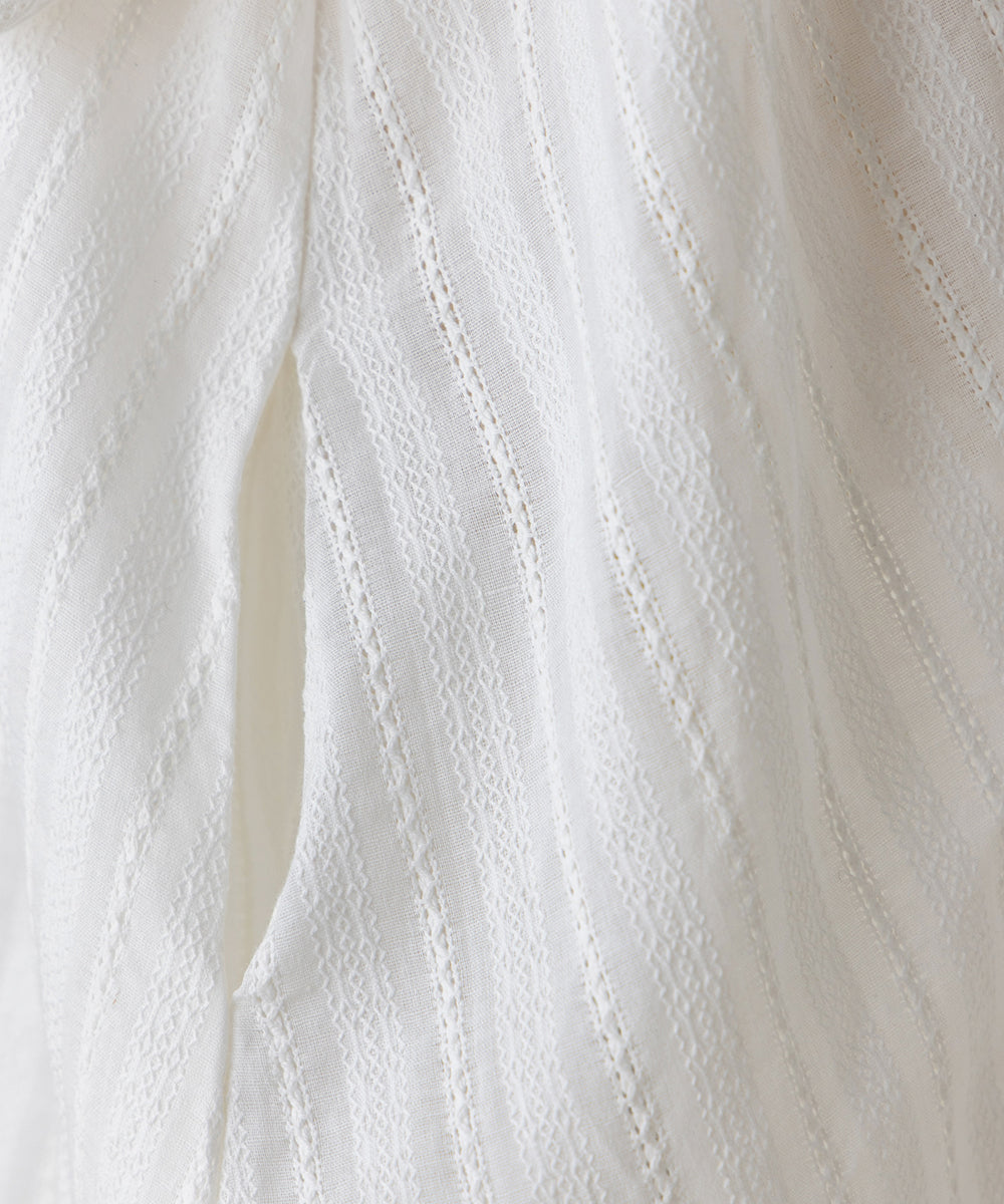 バンドカラー5分袖バルーンスリーブロングワンピース