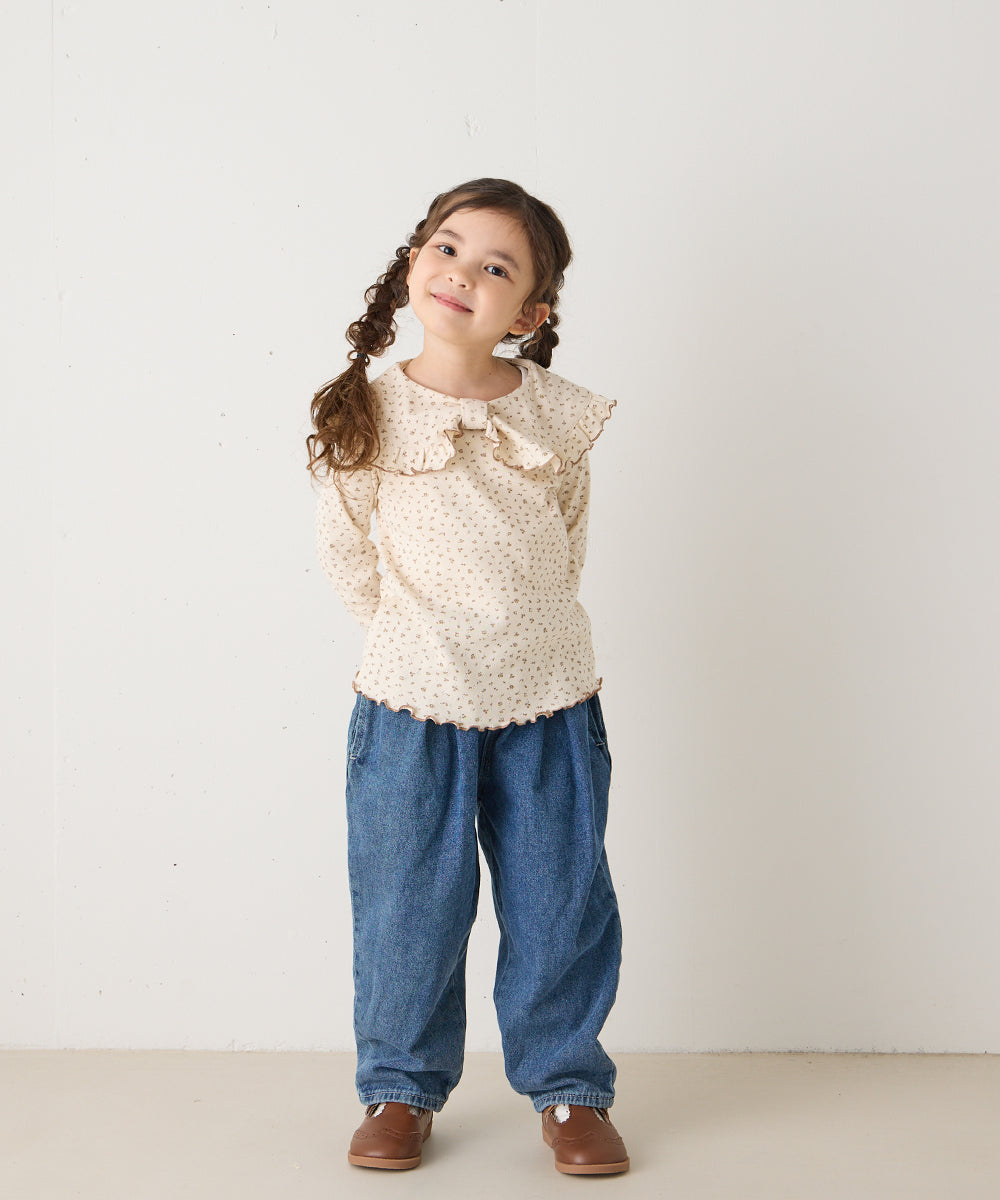 花柄ポインテルリボンモチーフプルオーバー