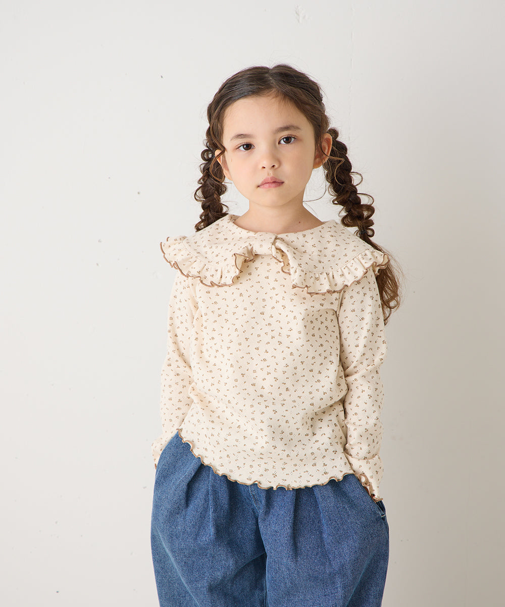 花柄ポインテルリボンモチーフプルオーバー