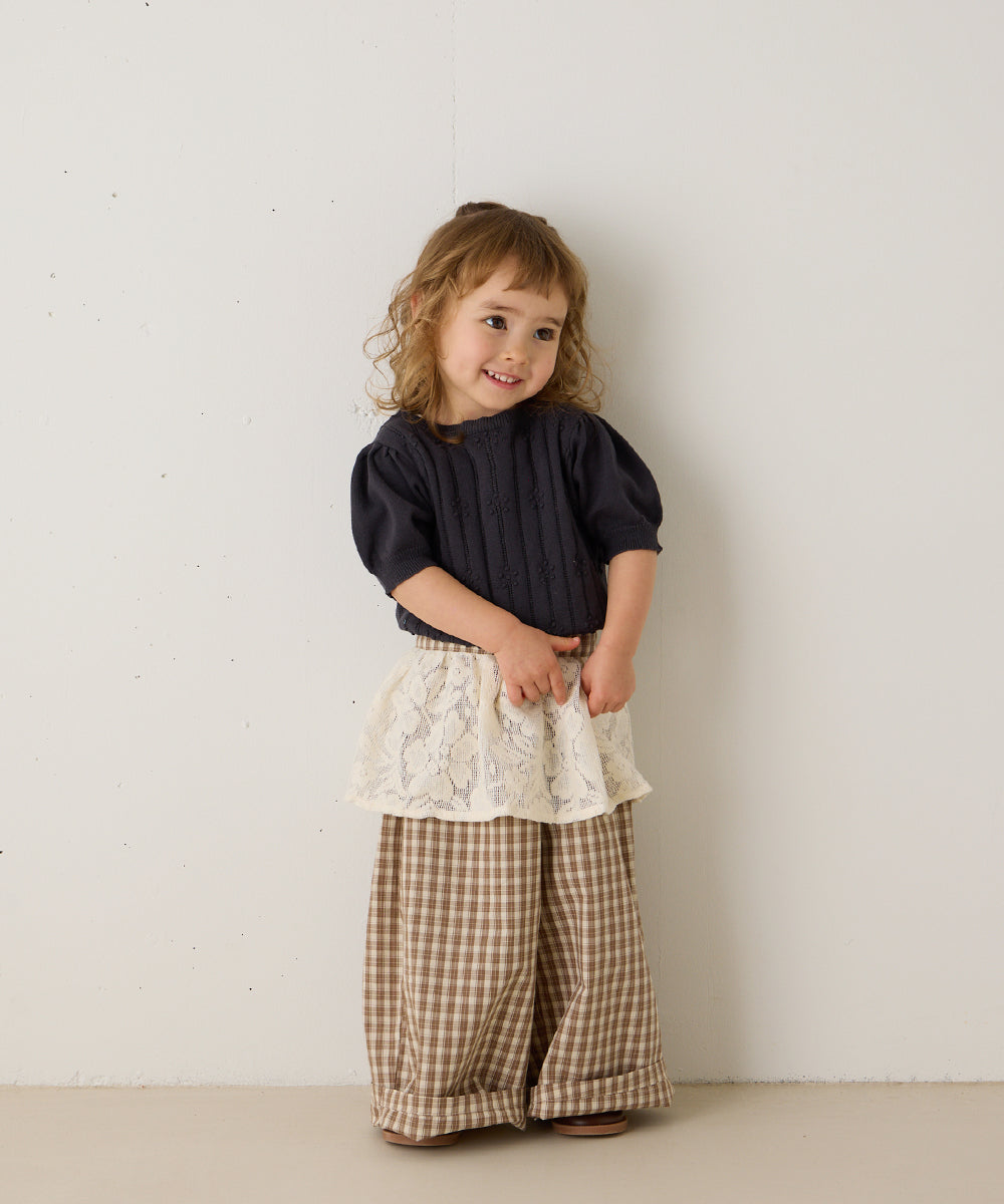 透かし柄半袖ニットプルオーバー