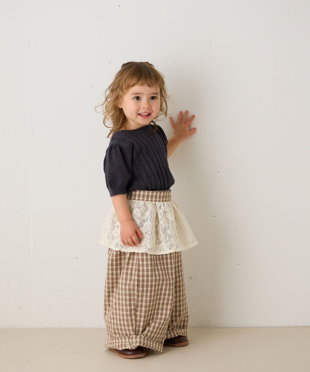 透かし柄半袖ニットプルオーバー