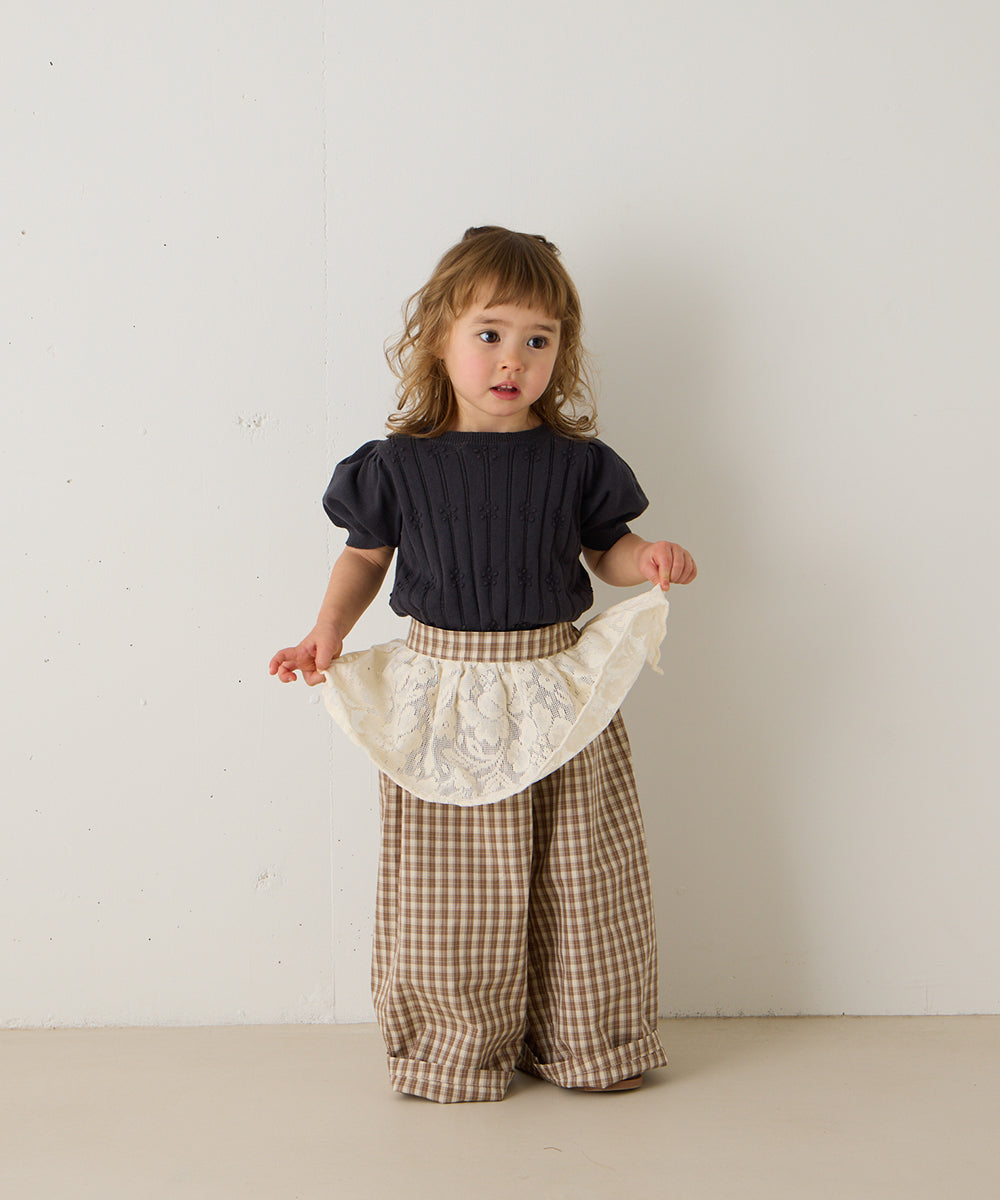 透かし柄半袖ニットプルオーバー