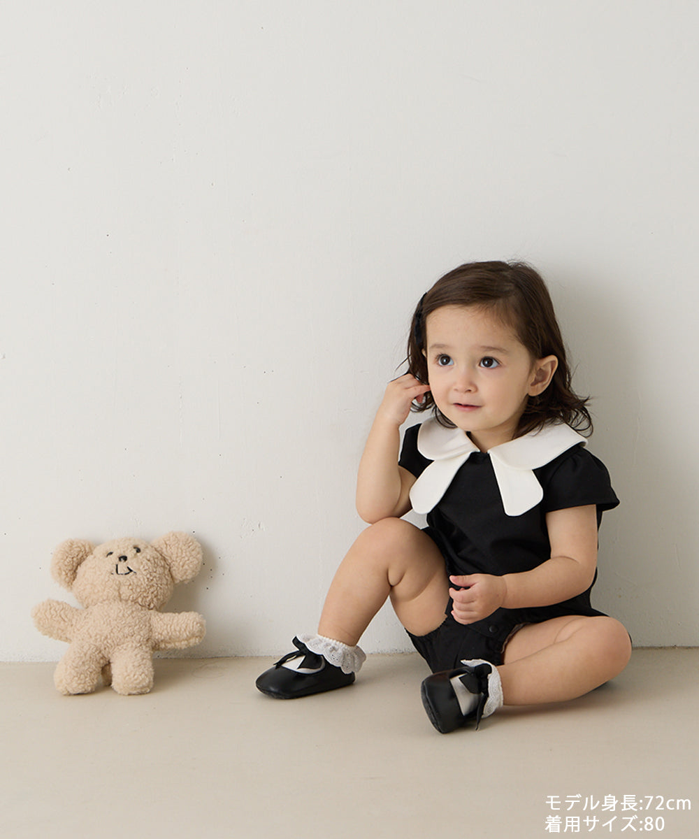 【リンクコーデ】ダブルカラーキャップスリーブベビーロンパース