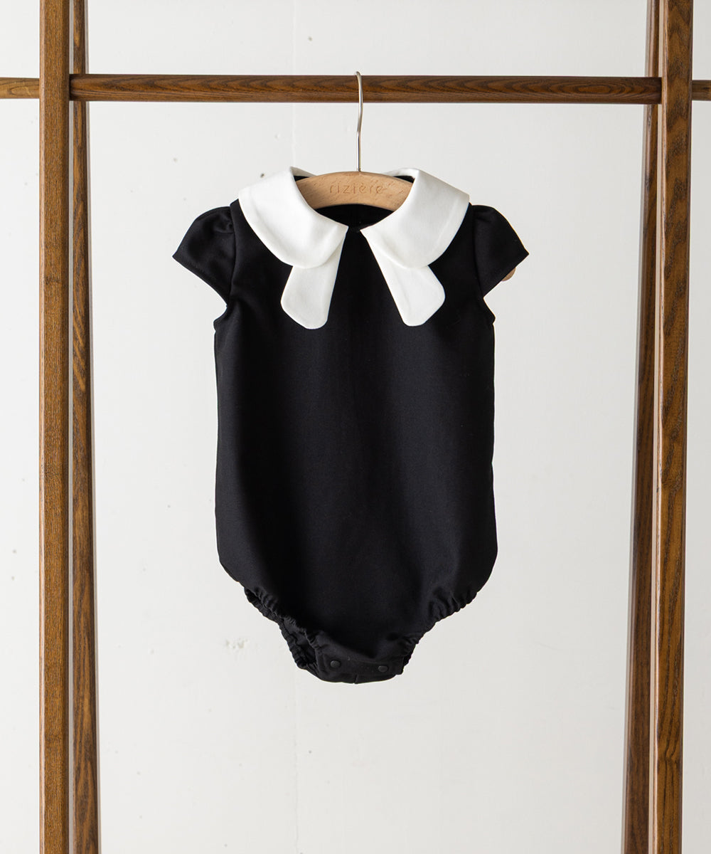 【リンクコーデ】ダブルカラーキャップスリーブベビーロンパース