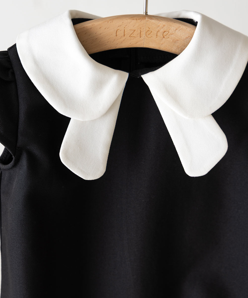 【リンクコーデ】ダブルカラーキャップスリーブベビーロンパース