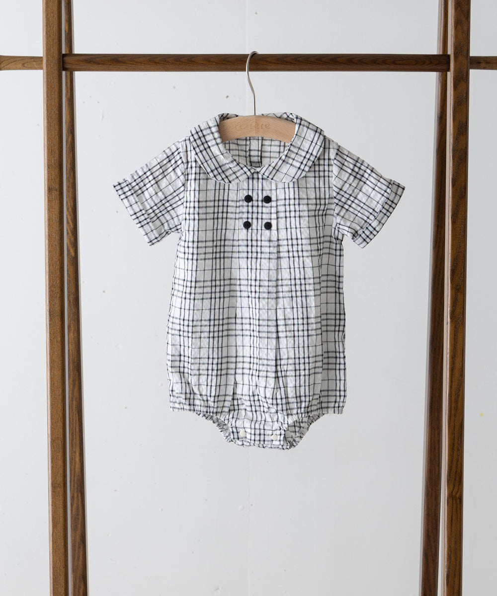 【リンク】ダブルボタンラウンドカラーチェックロンパース