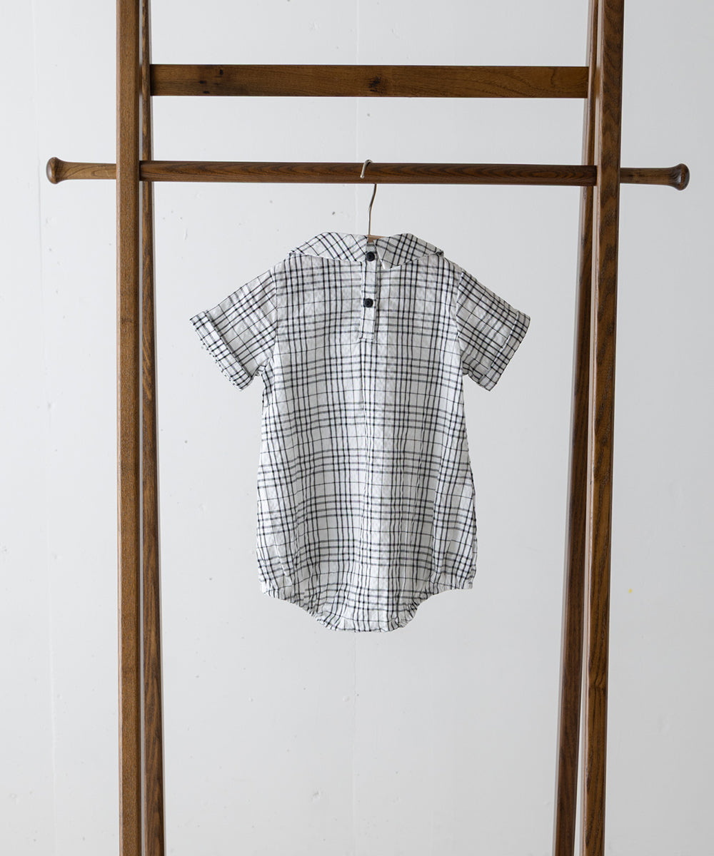 【リンク】ダブルボタンラウンドカラーチェックロンパース