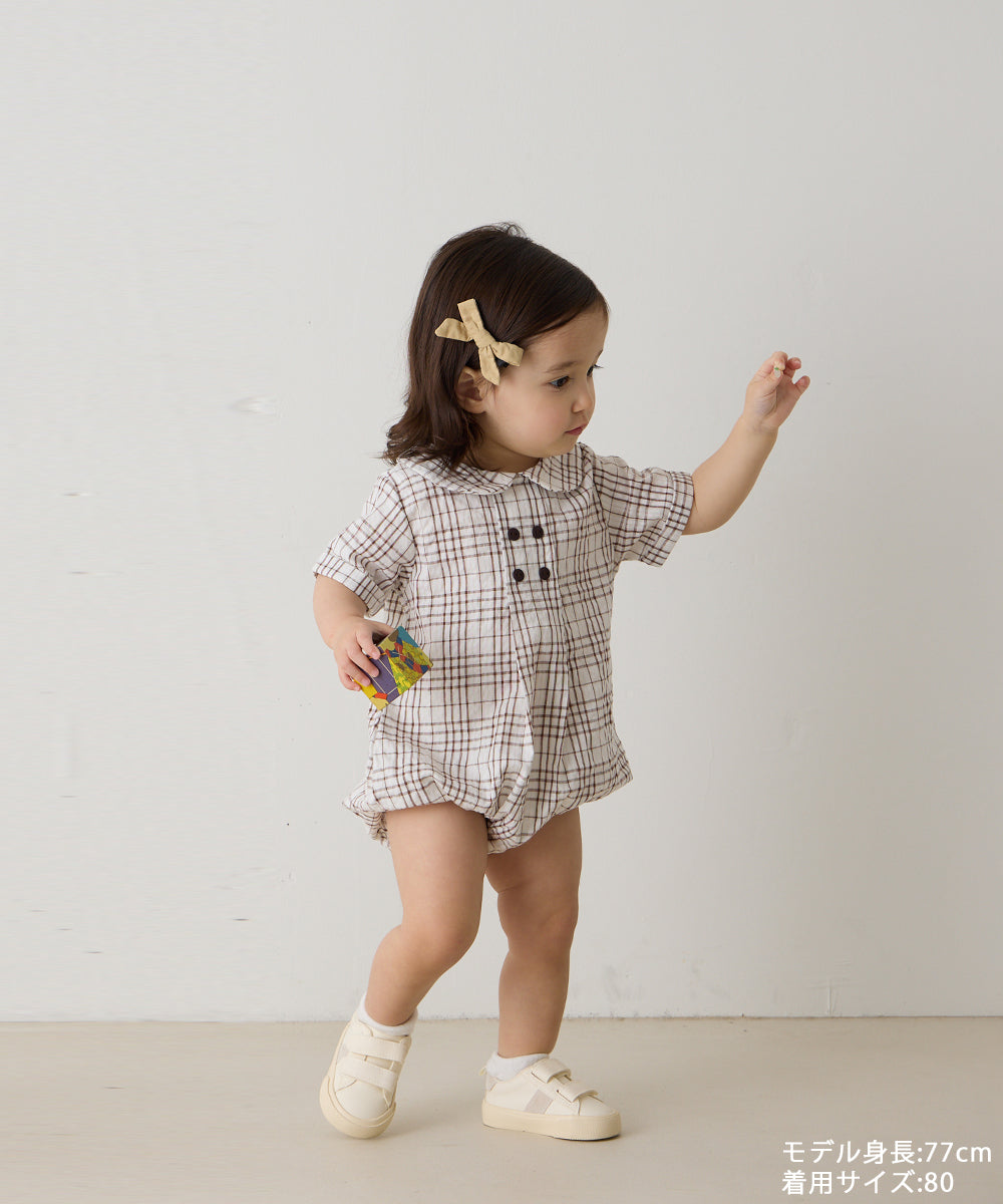 【リンク】ダブルボタンラウンドカラーチェックロンパース
