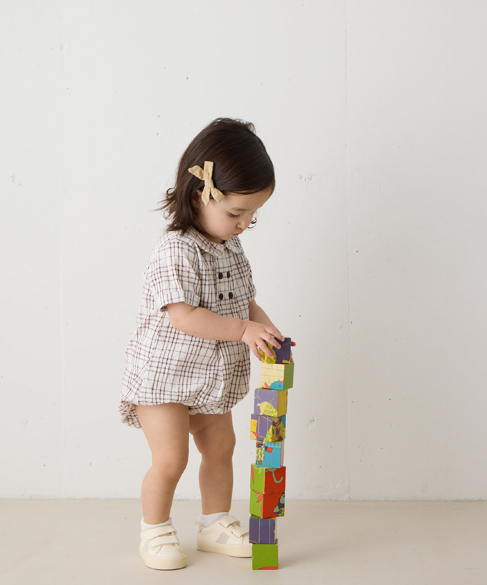 【リンク】ダブルボタンラウンドカラーチェックロンパース