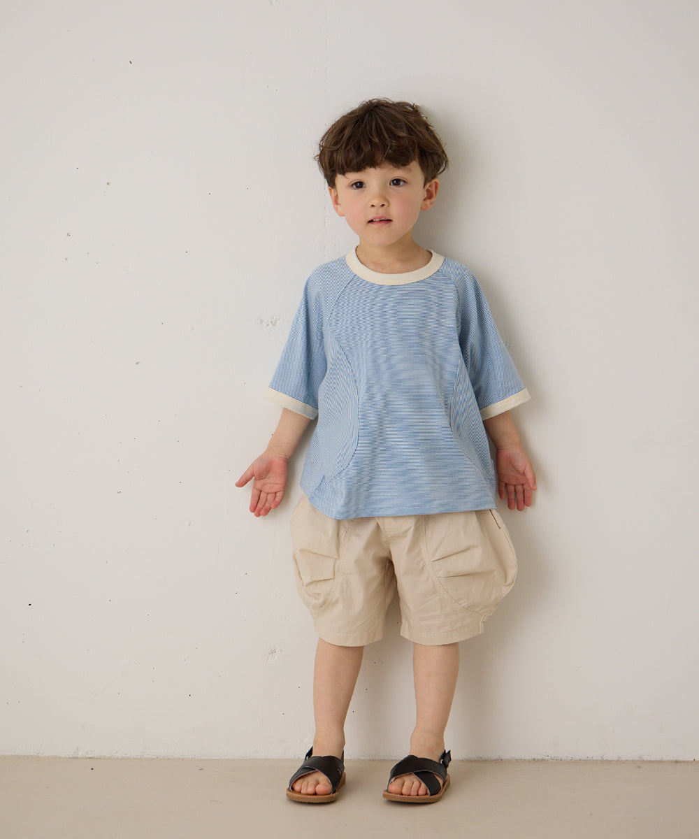 配色リブラグランスリーブ細ボーダーTシャツ