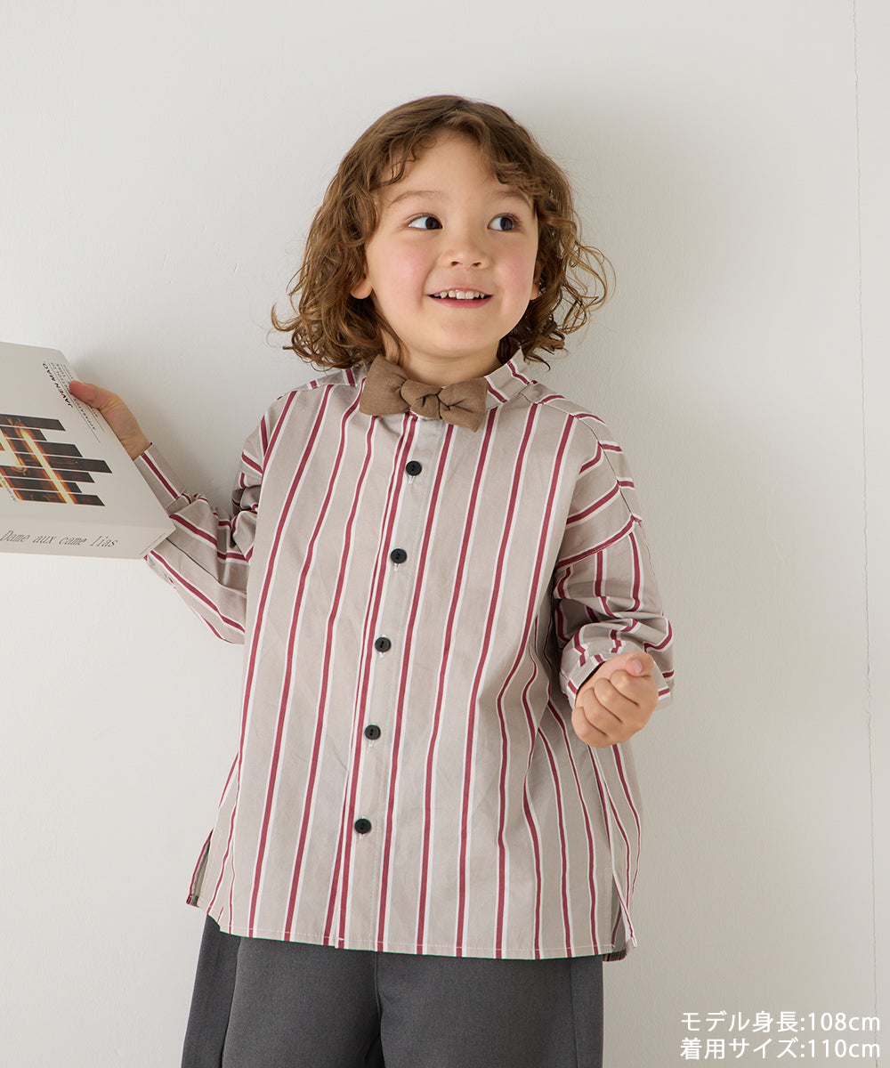 選べる2色コットンバンドカラーストライプシャツ(ボタン取り外し対応)