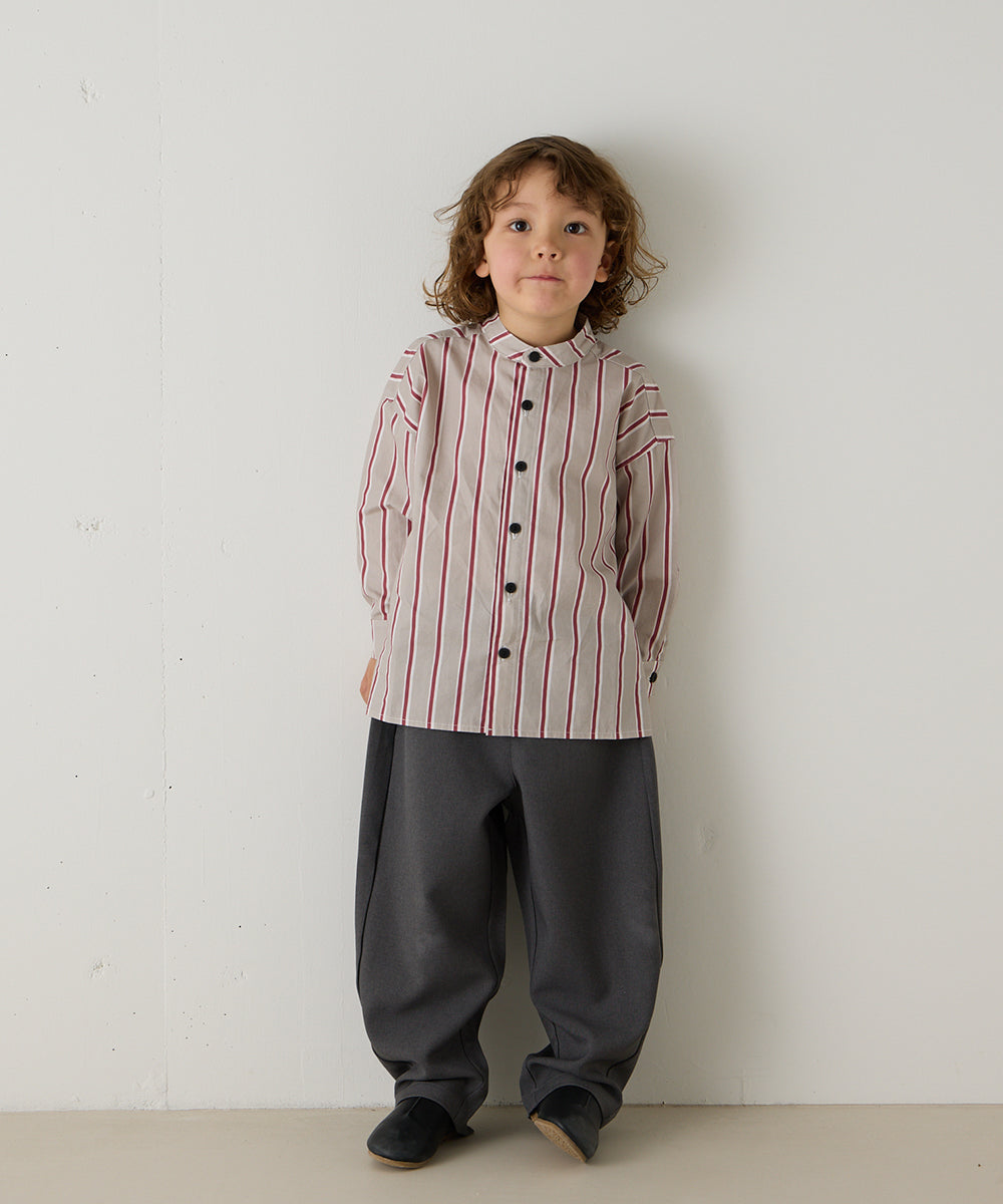 選べる2色コットンバンドカラーストライプシャツ(ボタン取り外し対応)