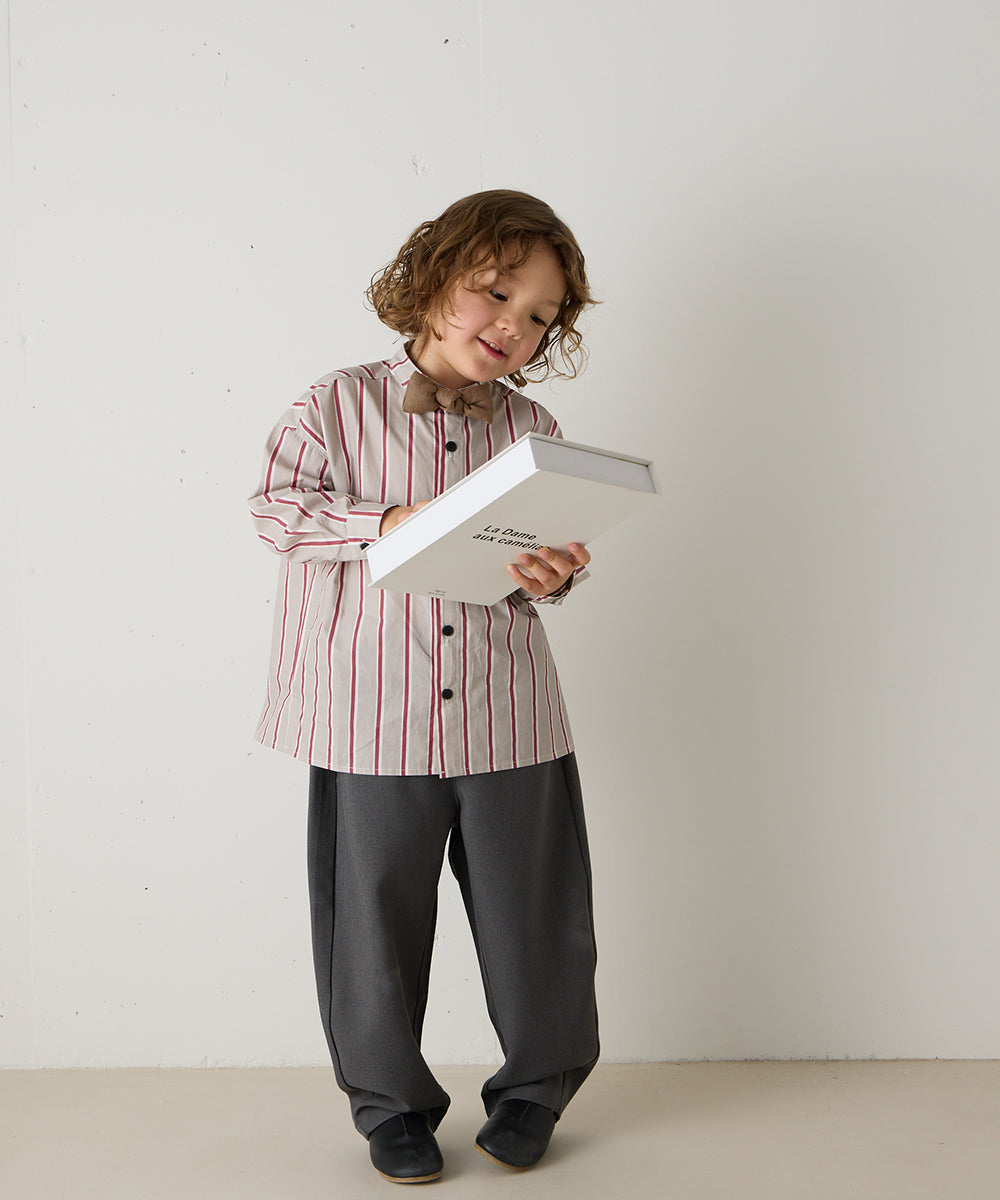 選べる2色コットンバンドカラーストライプシャツ(ボタン取り外し対応)